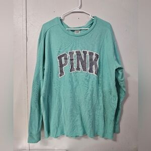 Victoria's Secret Teal PINK Glitter Logo Long Sleeve Shirt!